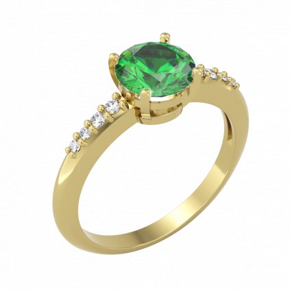 Nadčasový zlatý prsten se zeleným zirkonem GRANDI žluté zlato