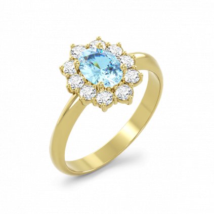 Luxusní zlatý prsten s modrými zirkony SNOWFLAKE žluté zlato