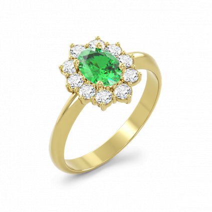Luxusní zlatý prsten se zelenými zirkony SNOWFLAKE žluté zlato