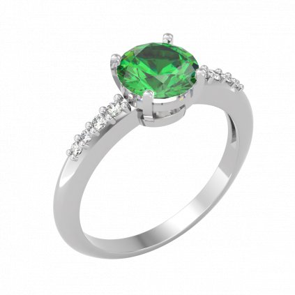 Nadčasový zlatý prsten se zeleným zirkonem GRANDI bílé zlato
