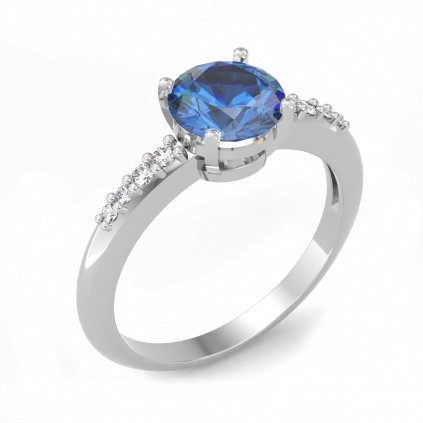 Nadčasový zlatý prsten s tmavě modrým zirkonem GRANDI bílé zlato