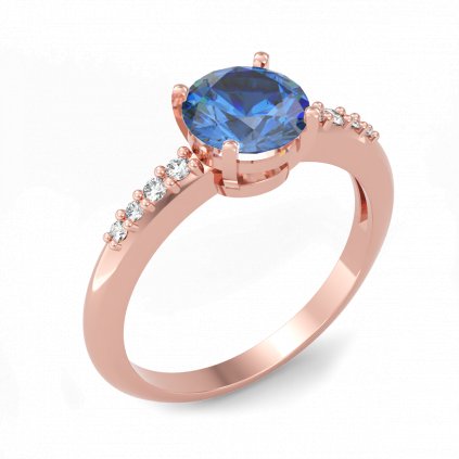 Nadčasový zlatý prsten s tmavě modrým zirkonem GRANDI růžové zlato
