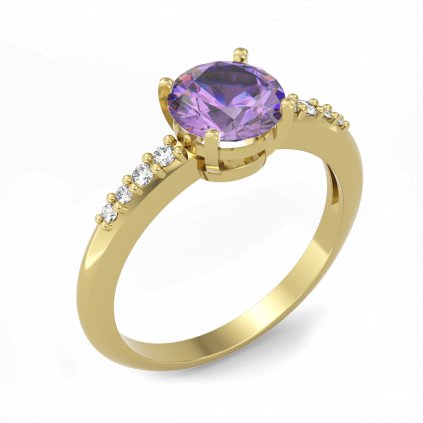 Nadčasový zlatý prsten s fialovými zirkony GRANDI žluté zlato