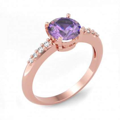Nadčasový zlatý prsten s fialovými zirkony GRANDI růžové zlato