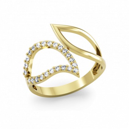 Luxusní zlatý prsten se zirkony FOGLIA žluté zlato
