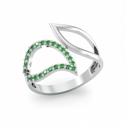 Luxusní zlatý prsten se zelenými zirkony FOGLIA bílé zlato