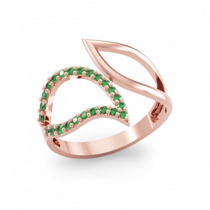Luxusní zlatý prsten se zelenými zirkony FOGLIA růžové zlato