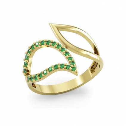 Luxusní zlatý prsten se zelenými zirkony FOGLIA žluté zlato