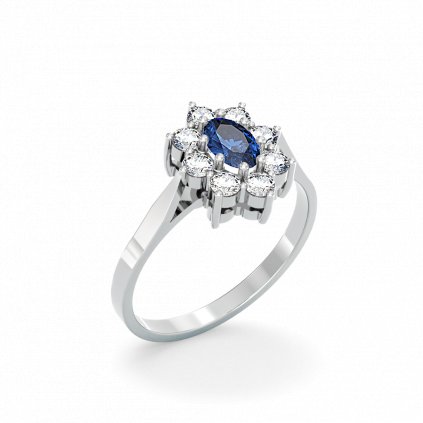 Luxusní zlatý prsten s tmavě modrým zirkonem LITTLE SNOWFLAKE bílé zlato