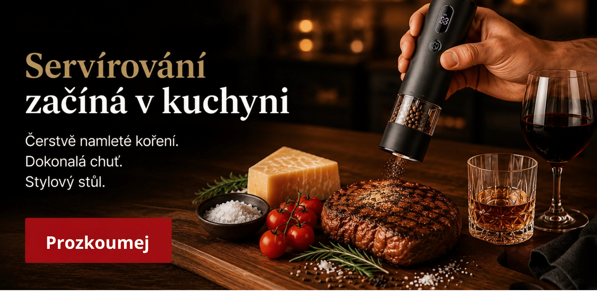 Elektrické mlýnky pro servírování v kuchyni