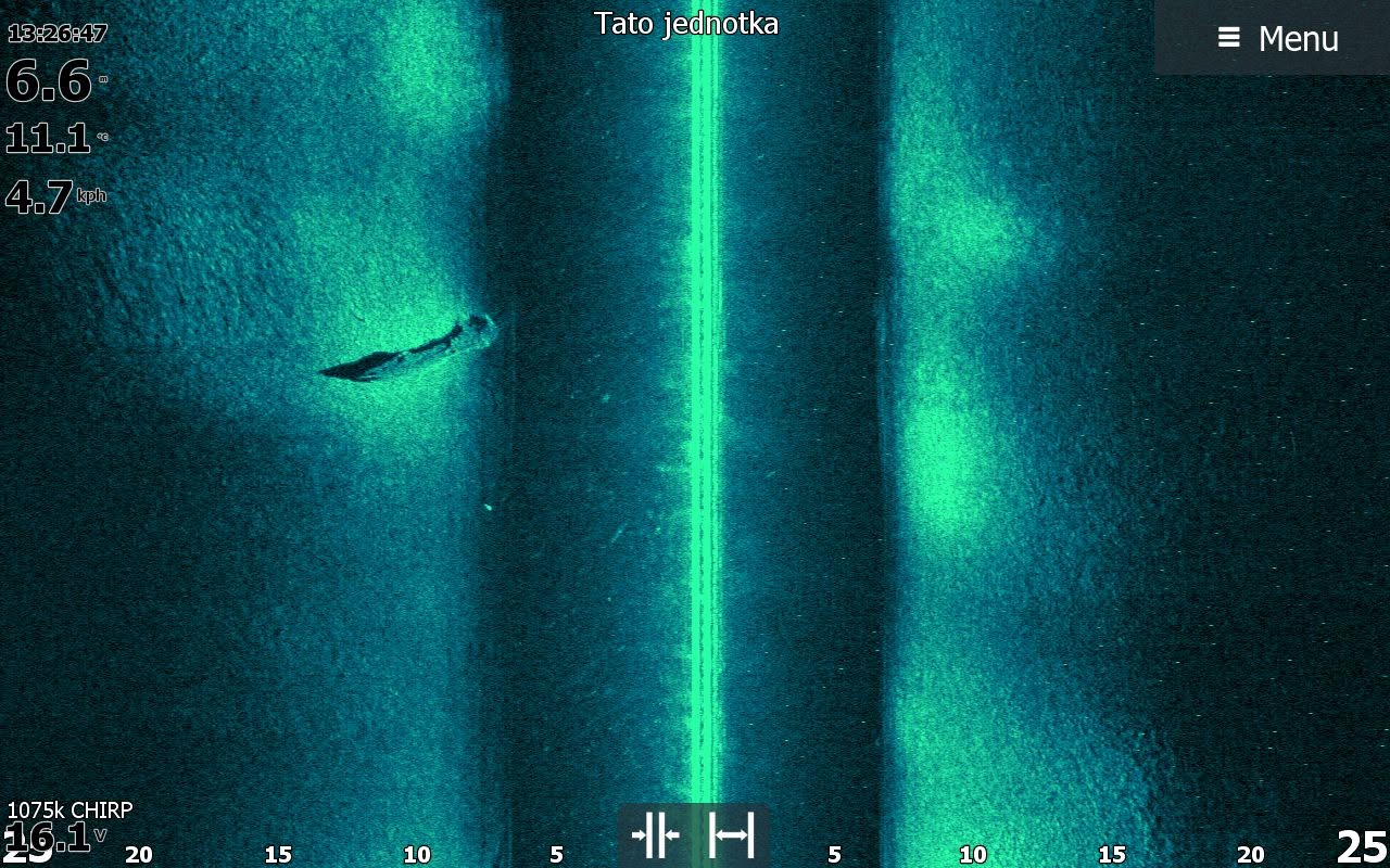 Ukázka sonarového obrazu echolotu Lowrance