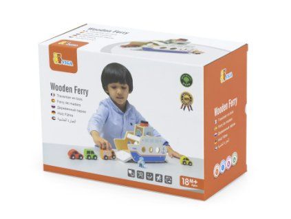 Dřevěná vkládačka loď s autíčky