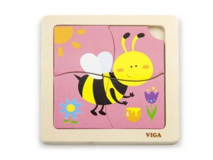 Dřevěné puzzle 4 dílky - včela