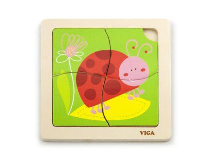 Dřevěné puzzle 4 dílky - beruška