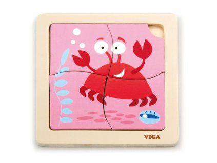 Dřevěné puzzle 4 dílky - krab