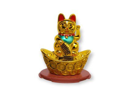 Mávající kočka v lodičce Maneki Neko 11 cm
