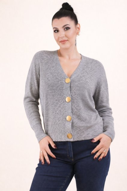šedý svetr na knoflíky