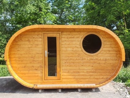 Oválná sauna s odpočívárnou 4×2.4 m, smrk