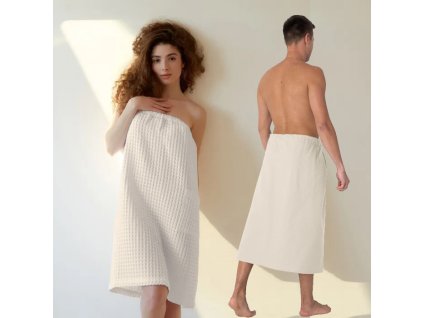 Vaflový kilt s kapsou UNISEX SOTRA, 80x145 cm, bavlna vafle, krémový