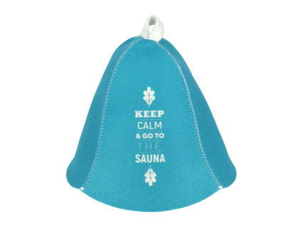 Saunová čepice plstěná “Keep calm”, modrá vlna