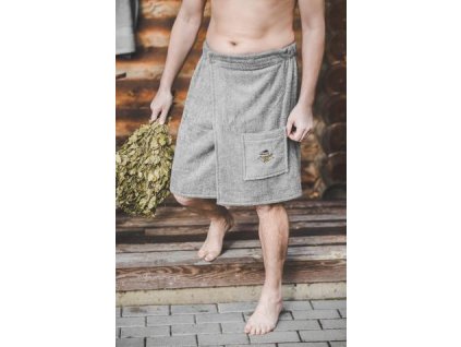 Kilt do sauny pánský 55×150 cm, šedý, 100% bavlna