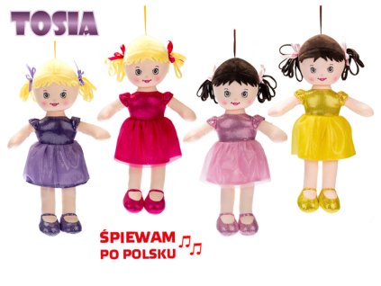 Panenka Tosia hadrová 32cm na baterie polsky mluvící a zpívající 4barvy v sáčku