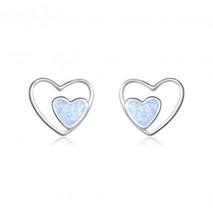náušnice srdce opál