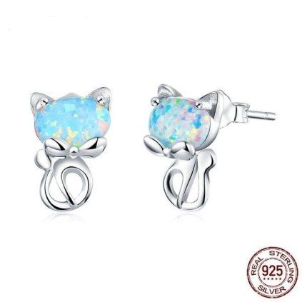 náušnice kočka s opálem