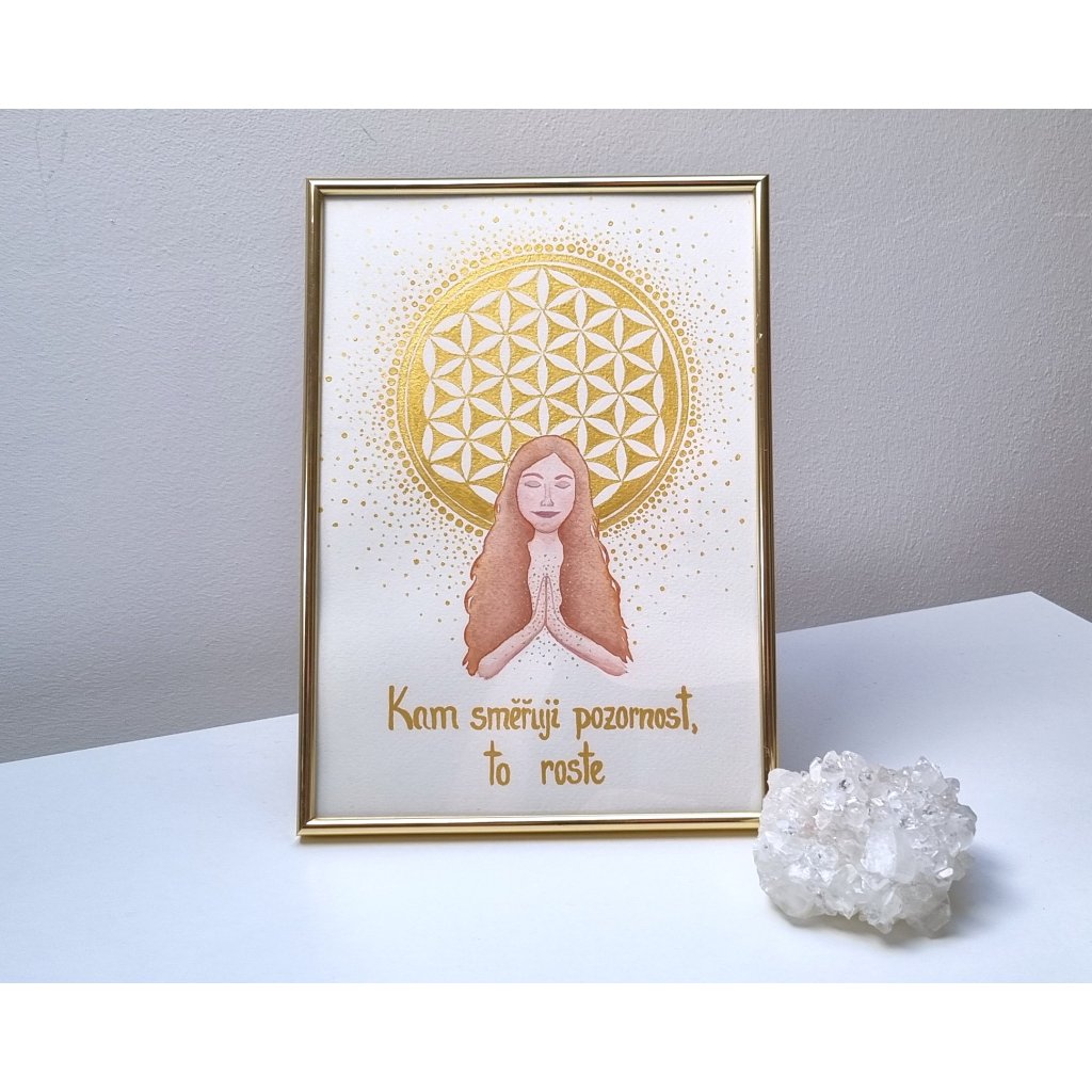 Autorská malba Kam směřuji pozornost, Květ života (posvátná geometrie)