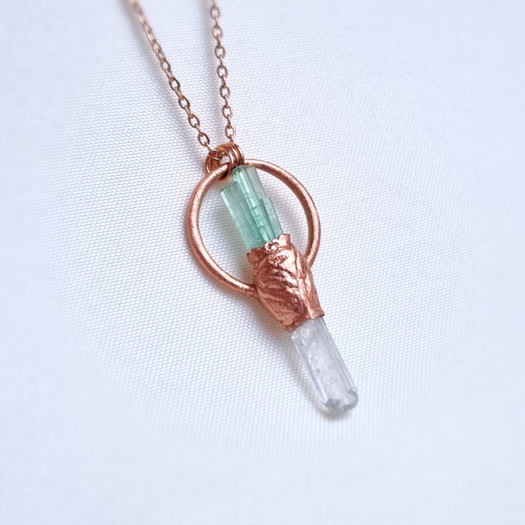 Danburit a modro-zelený turmalín - šperk/náhrdelník