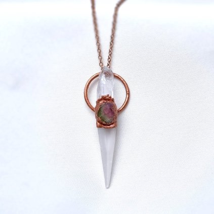 Ručně robené Šperky Soulofaurora Lemurský křišťál a melounový turmalín - šperk/náhrdelník