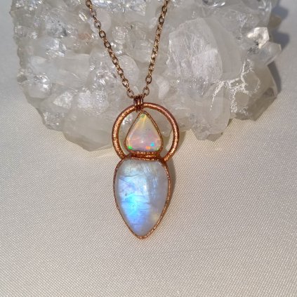 Měsíční kámen a duhový etiopský opál - šperk/náhrdelník