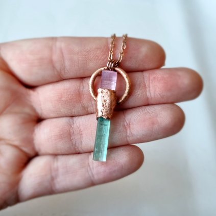 Vzácné drahokamy, Šperky Soul of Aurora Růžový a modro-zelený turmalín, přírodní krystaly - šperk