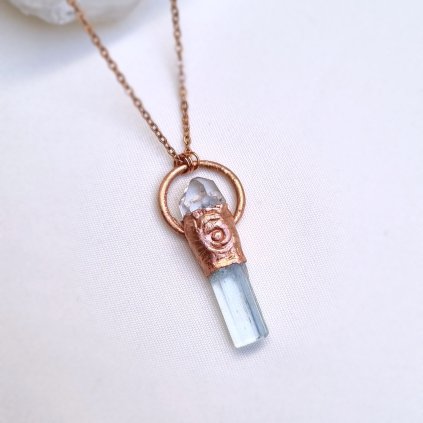 Originální ručně tvořené Šperky Soul of Aurora - Akvamarín a topaz - přírodní krystaly - autorský šperk/náhrdelník