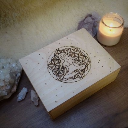 Magic box - dřevěná krabička, organizér, květ života