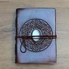 Kožený zápisník s měsíčním kamenem a květem života, ruční tvorba, Soul of Aurora