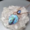 Abalone/Paua mušle a labradorit - měděný přívěsek/náhrdelník top kvalita