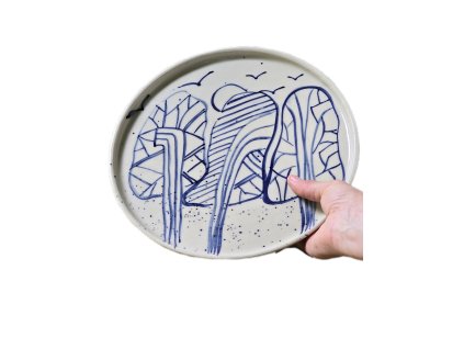 Servírovací keramický talíř s ruční kresbou bříz – průměr 25 cm