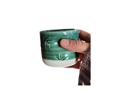 porcelánový kalíšek Oribe s prořezávaným stromečkem – vánoční limitka