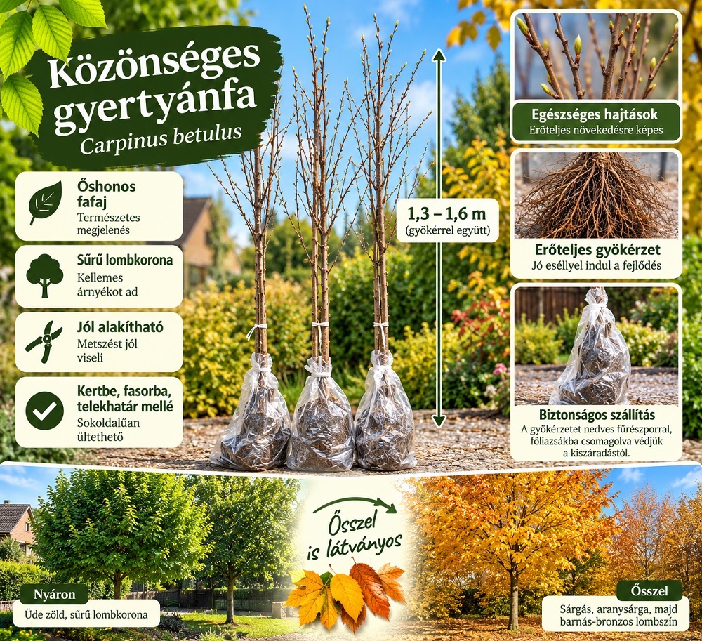 A kiszállított közönséges gyertyánfa gyökérvédő csomagolásban
