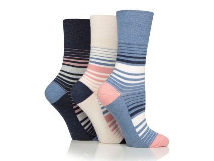 Dámske 3 páry módne ponožky Gentle Grip PASTEL STRIPE lem bez gumičiek