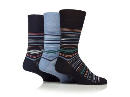 Pánske 3 páry bavlnené ponožky Gentle Grip FINE STRIPE široký lem bez gumičiek