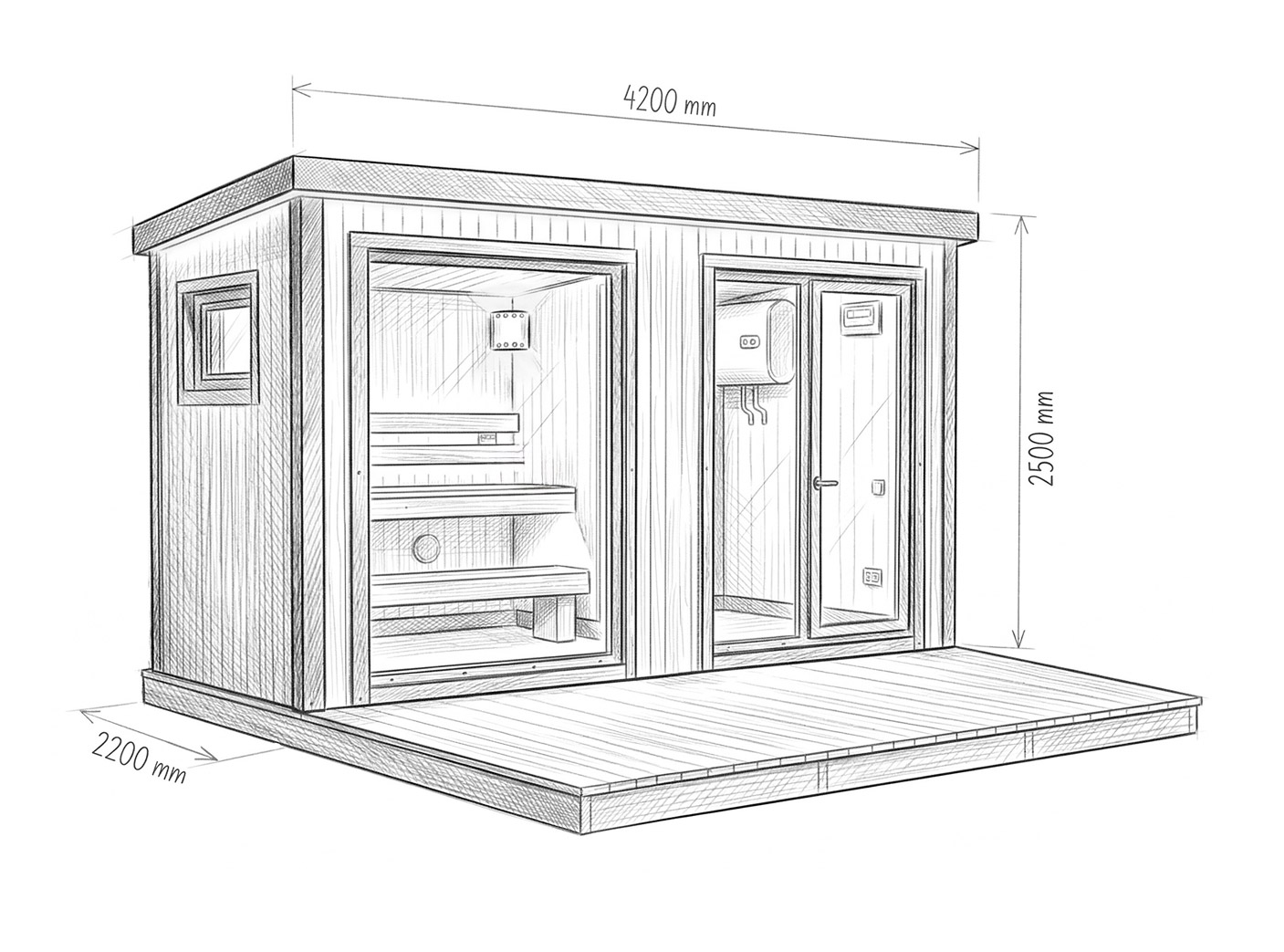 Side view of the hot tub with dimensions
