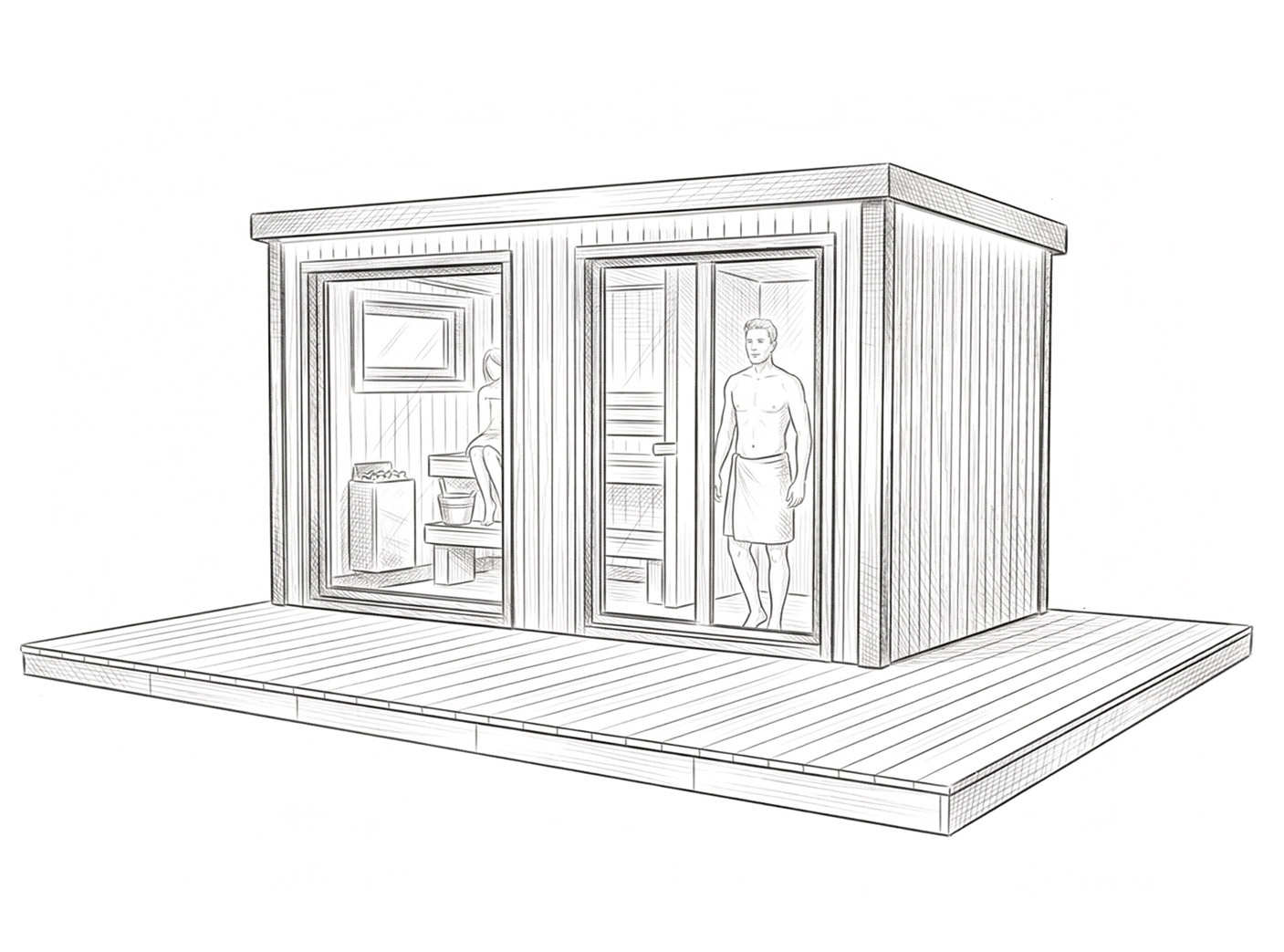 Top view of the hot tub with figures