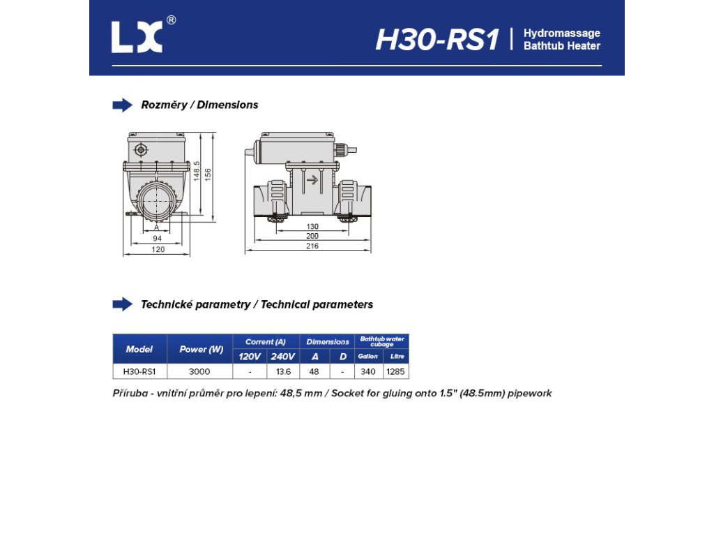 LX Whirlpool Heizung H30-RS1 3KW mit Thermostat