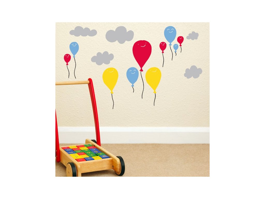 Nálepka na zeď - zábavná obloha s balónky