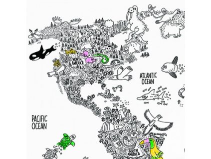 Dokreslovací nálepka - Mapa světa se zvířaty - největší