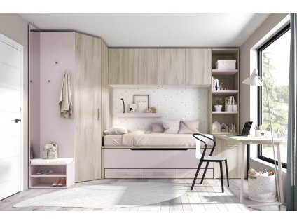Ros 1, studetský pokoj, postel s výsuvnou postelí, rohová šatní skříň