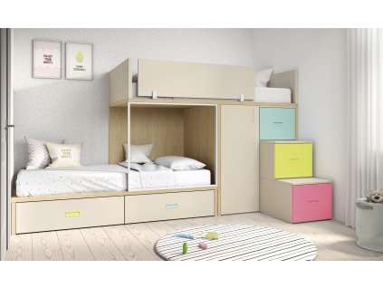 ROS1 patrová postel se schůdky s úložným prostorem