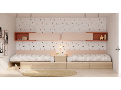 postel se zády a úložným prostorem